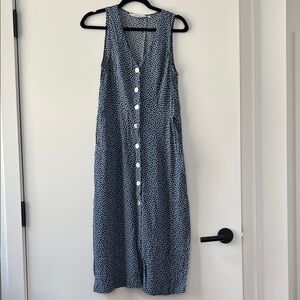 & Other Stories Navy Blue Patterned Midi Dress